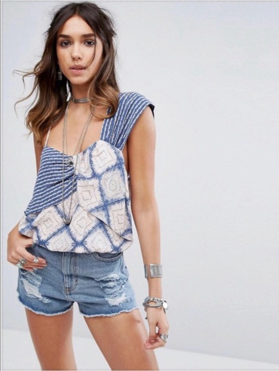 Free People Tops - Free People Woman Blue Asymmetrical Cami One Shoulder Crop Top XS Boho Hippie